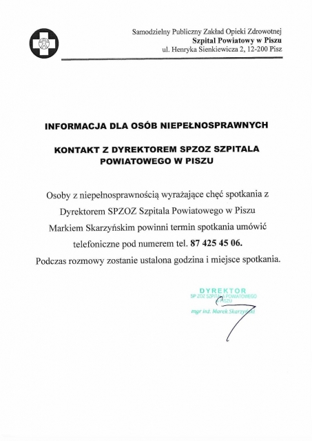 Informacja dla osób niepełnosprawnych