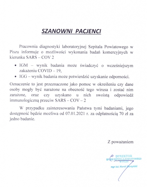 Badania w kierunku SARS - COV - 2