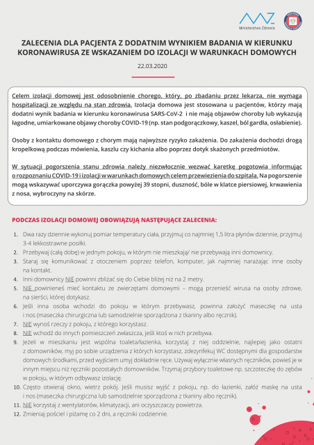 Zalecenia dla pacjenta z dodatnim wynikiem COVID-19